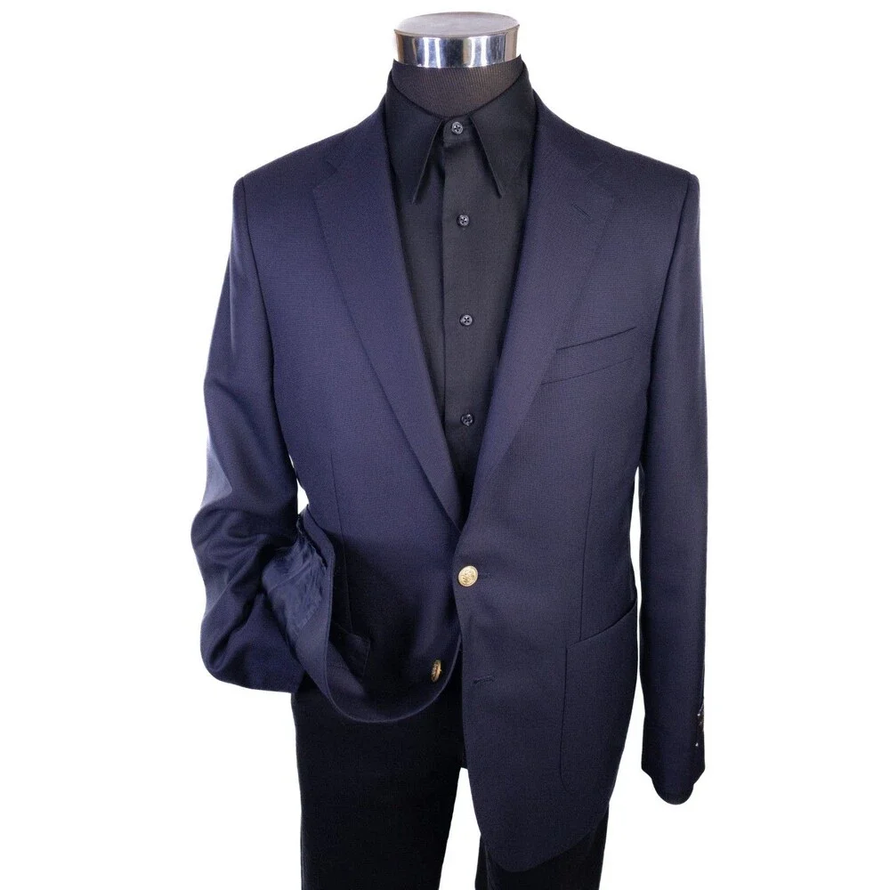 J CREW Legacy Blazer Mens 40S Navy Blue Italian Wool Patch Pocket VBC Sport Coat